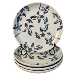 (4) Bee & Willow Millford 7" Stoneware Salad Appetizer Plates Blue Floral Leaf